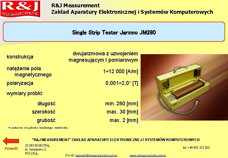 R&J Measurement Zakład Aparatury Elektronicznej i Systemów Komputerowych Single Strip Tester Jarzmo JM 280