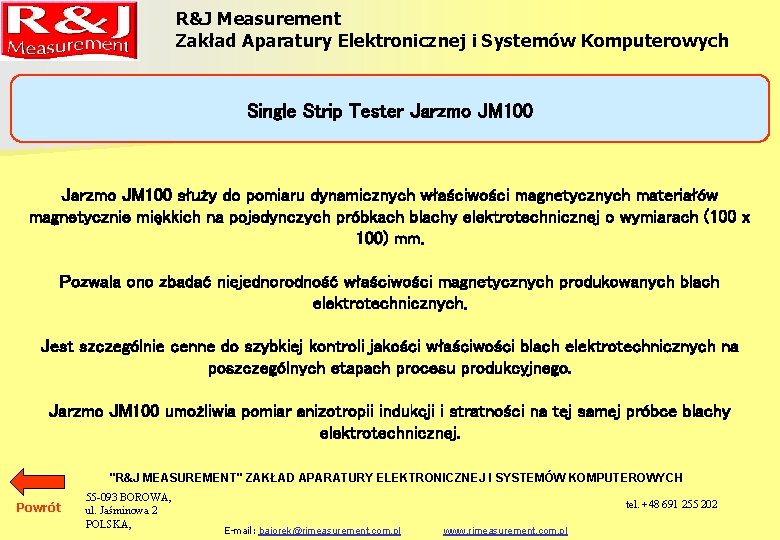 R&J Measurement Zakład Aparatury Elektronicznej i Systemów Komputerowych Single Strip Tester Jarzmo JM 100