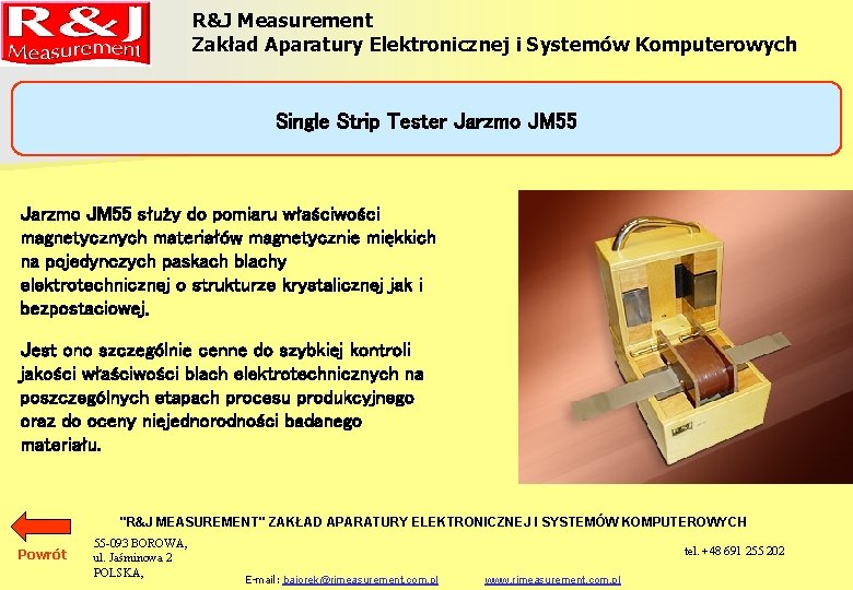 R&J Measurement Zakład Aparatury Elektronicznej i Systemów Komputerowych Single Strip Tester Jarzmo JM 55