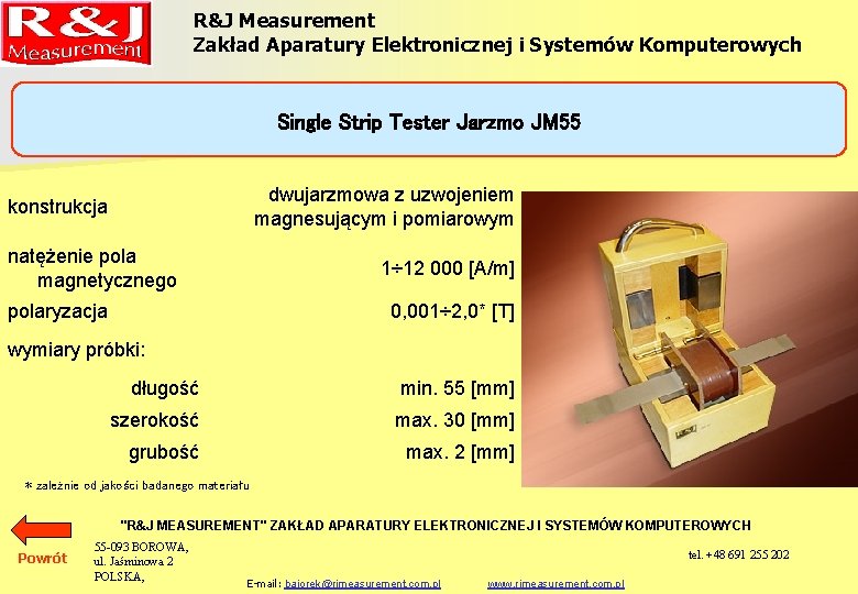 R&J Measurement Zakład Aparatury Elektronicznej i Systemów Komputerowych Single Strip Tester Jarzmo JM 55