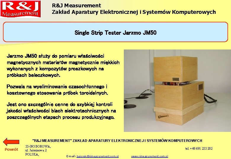 R&J Measurement Zakład Aparatury Elektronicznej i Systemów Komputerowych Single Strip Tester Jarzmo JM 50