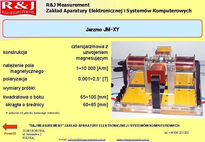 R&J Measurement Zakład Aparatury Elektronicznej i Systemów Komputerowych Jarzmo JM-XY czterojarzmowa z uzwojeniem magnesującym