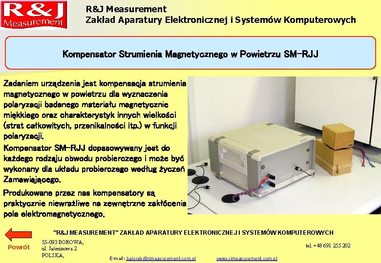 R&J Measurement Zakład Aparatury Elektronicznej i Systemów Komputerowych Kompensator Strumienia Magnetycznego w Powietrzu SM-RJJ