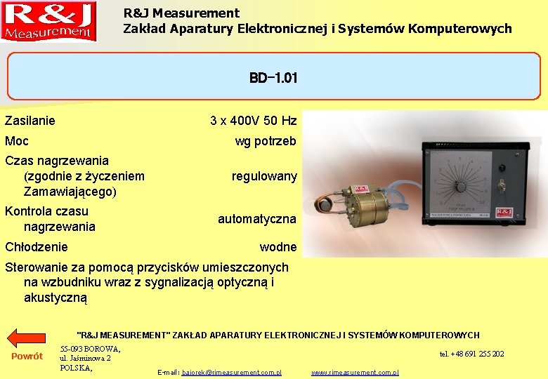 R&J Measurement Zakład Aparatury Elektronicznej i Systemów Komputerowych BD-1. 01 Zasilanie 3 x 400