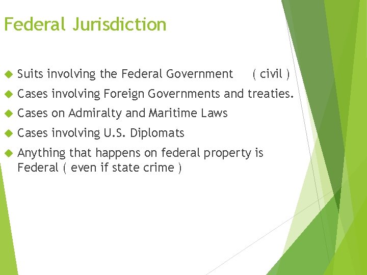 Federal Jurisdiction Suits involving the Federal Government ( civil ) Cases involving Foreign Governments Federal Jurisdiction Suits involving the Federal Government ( civil ) Cases involving Foreign Governments