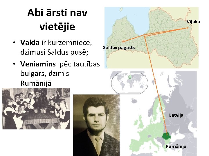 Abi ārsti nav vietējie • Valda ir kurzemniece, dzimusi Saldus pusē; • Veniamins pēc