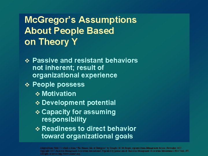 Mc. Gregor’s Assumptions About People Based on Theory Y Passive and resistant behaviors not