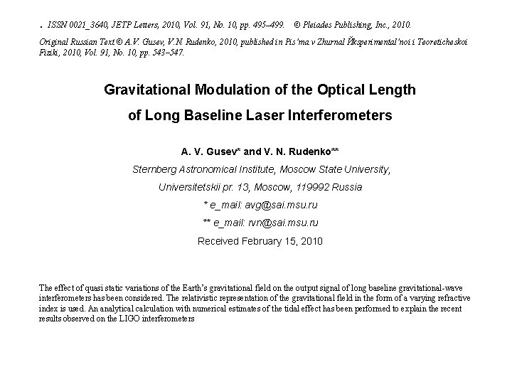 . ISSN 0021_3640, JETP Letters, 2010, Vol. 91, No. 10, pp. 495– 499. ©