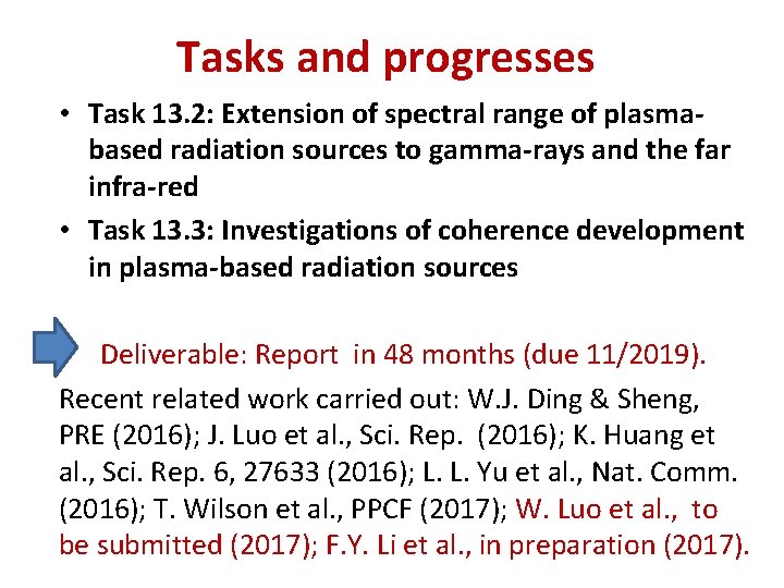 Tasks and progresses • Task 13. 2: Extension of spectral range of plasmabased radiation