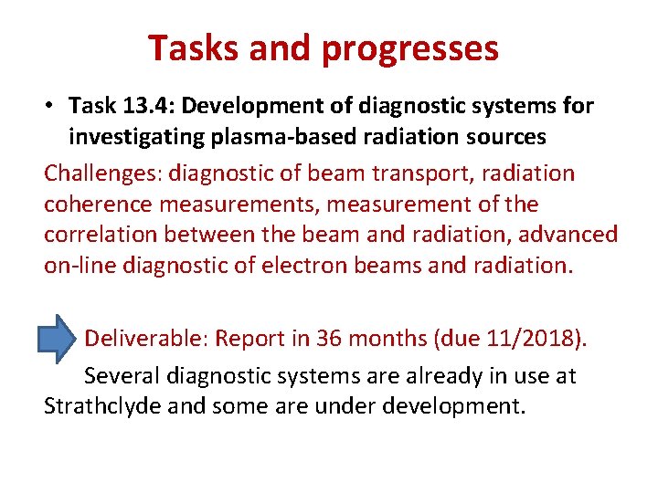 Tasks and progresses • Task 13. 4: Development of diagnostic systems for investigating plasma-based