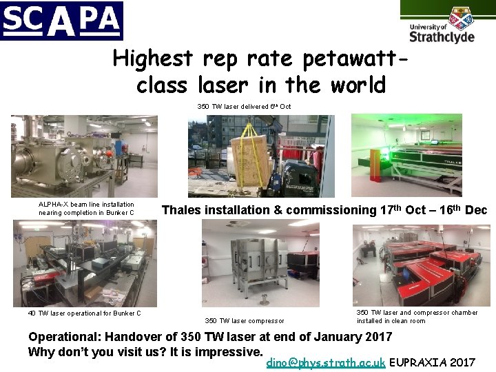 Highest rep rate petawattclass laser in the world 350 TW laser delivered 6 th