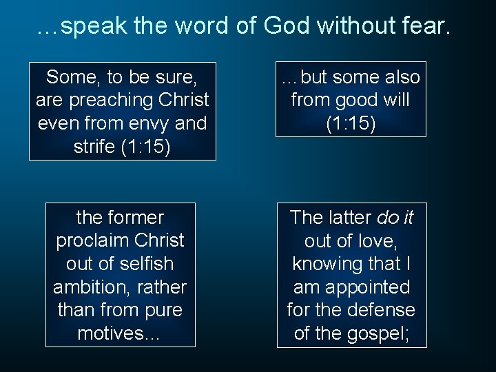 …speak the word of God without fear. Some, to be sure, are preaching Christ