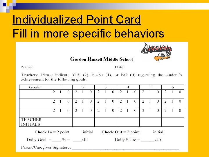 Individualized Point Card Fill in more specific behaviors 
