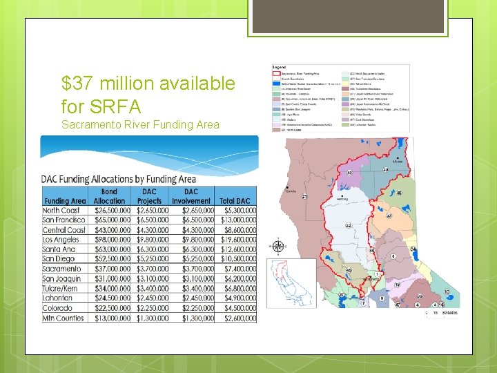 $37 million available for SRFA Sacramento River Funding Area 
