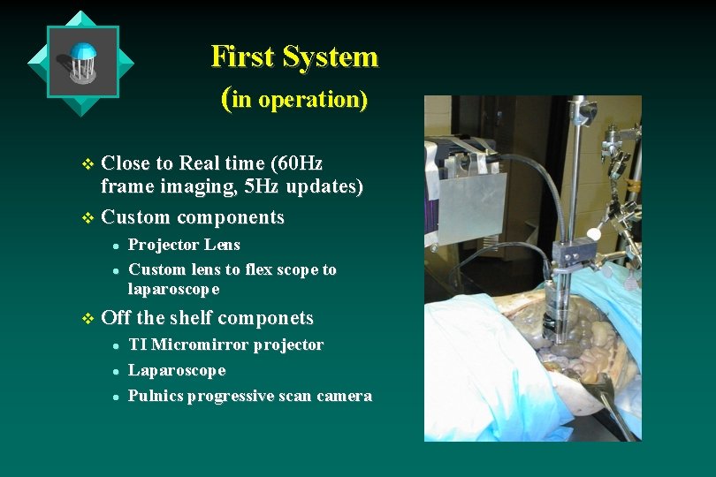 First System (in operation) v Close to Real time (60 Hz frame imaging, 5 First System (in operation) v Close to Real time (60 Hz frame imaging, 5