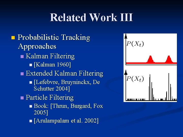 Related Work III n Probabilistic Tracking Approaches n Kalman Filtering n [Kalman 1960] n