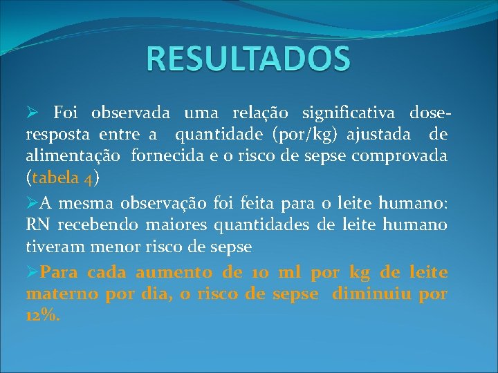 Ø Foi observada uma relação significativa doseresposta entre a quantidade (por/kg) ajustada de alimentação