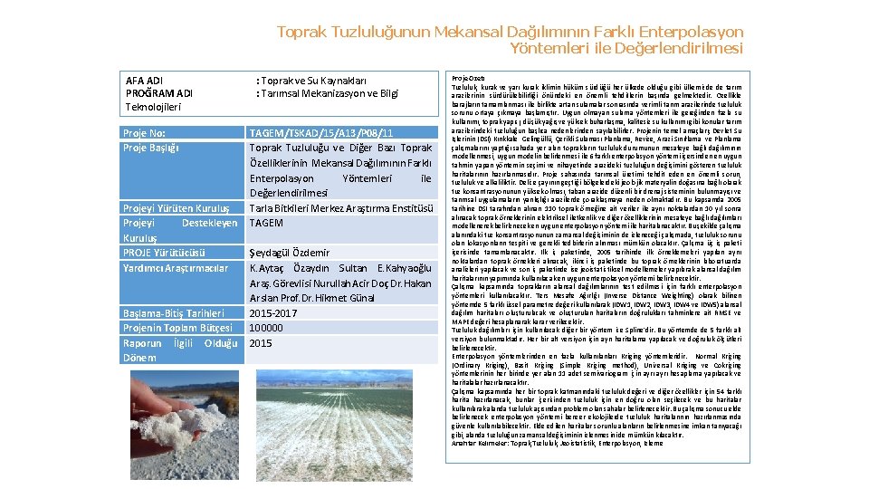 Toprak Tuzluluğunun Mekansal Dağılımının Farklı Enterpolasyon Yöntemleri ile Değerlendirilmesi AFA ADI PROĞRAM ADI Teknolojileri