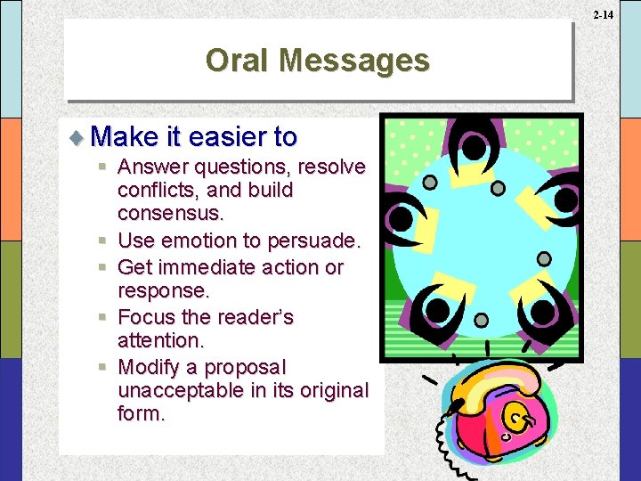 2 -14 Oral Messages ¨ Make it easier to § Answer questions, resolve conflicts,