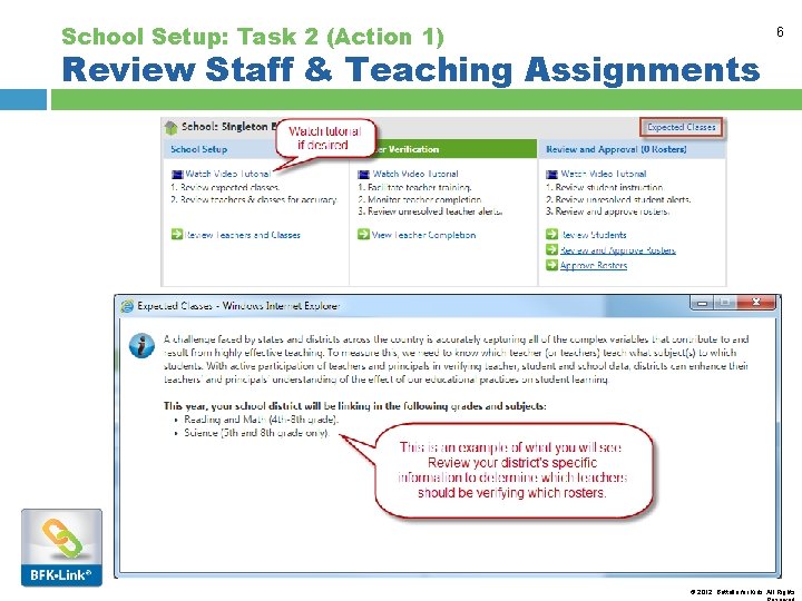 School Setup: Task 2 (Action 1) 6 Review Staff & Teaching Assignments © 2012,