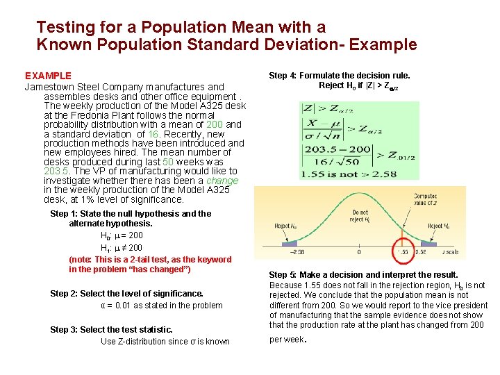 Testing for a Population Mean with a Known Population Standard Deviation- Example EXAMPLE Jamestown