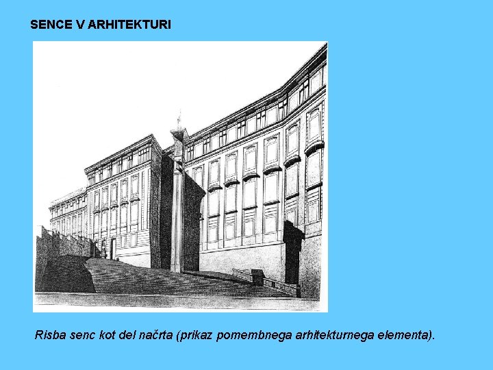 SENCE V ARHITEKTURI Risba senc kot del načrta (prikaz pomembnega arhitekturnega elementa). 