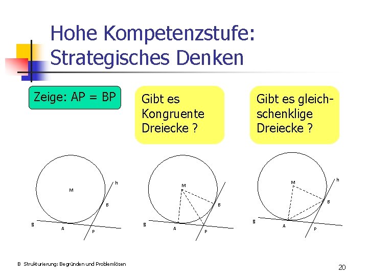 Hohe Kompetenzstufe: Strategisches Denken Zeige: AP = BP Gibt es Kongruente Dreiecke ? h