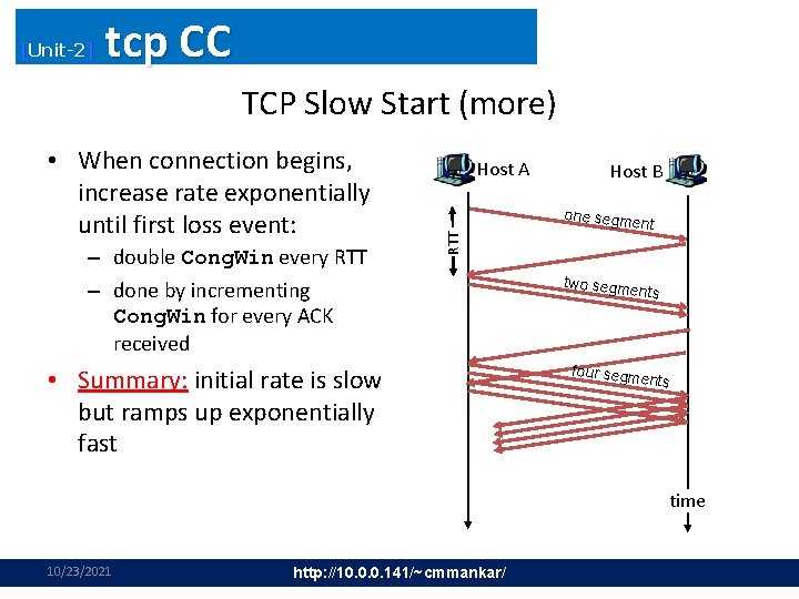 [Unit-2] tcp CC TCP Slow Start (more) – double Cong. Win every RTT –