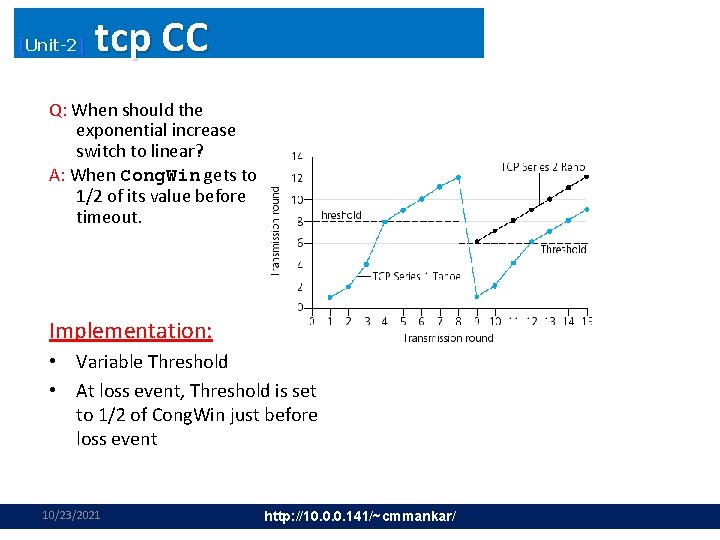 [Unit-2] tcp CC Refinement Q: When should the exponential increase switch to linear? A: