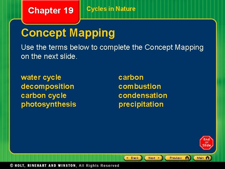 Chapter 19 Cycles in Nature Concept Mapping Use the terms below to complete the