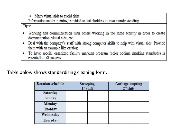 Table below shows standardizing cleaning form. Table below shows standardizing cleaning form.