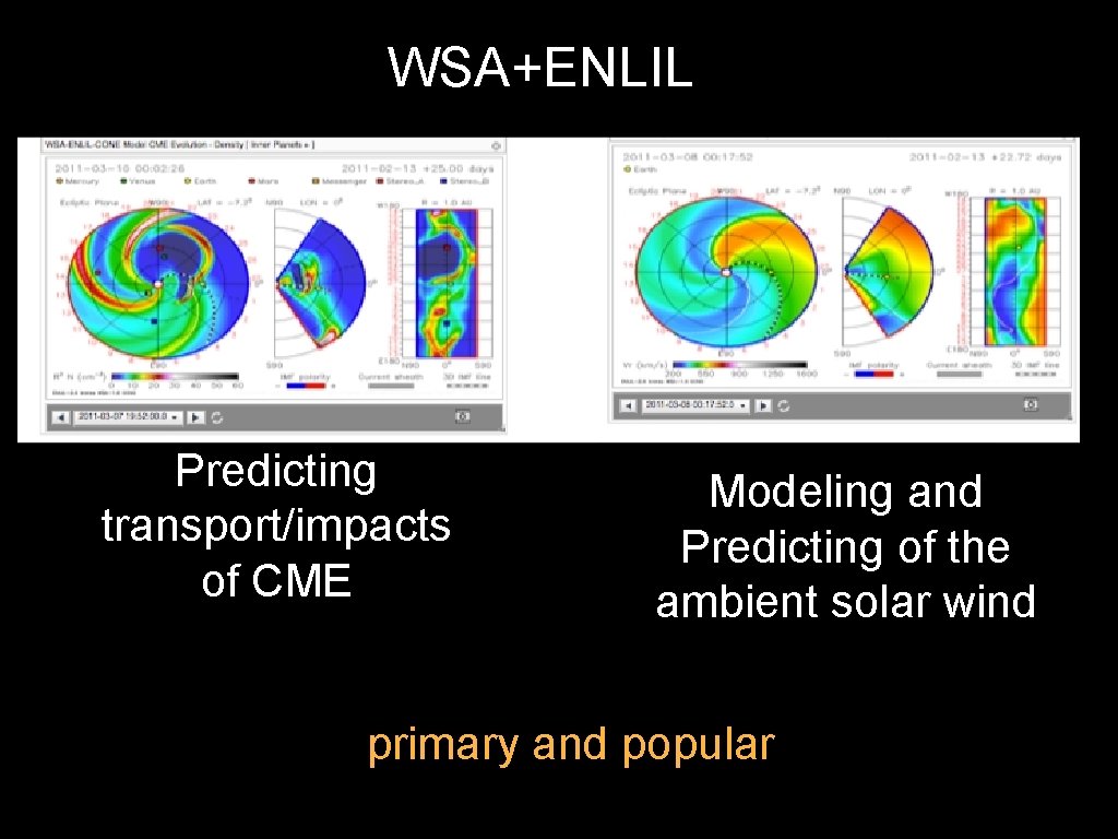 WSA+ENLIL Predicting transport/impacts of CME Text Modeling and Predicting of the ambient solar wind