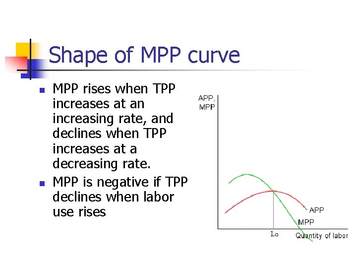 Shape of MPP curve n n MPP rises when TPP increases at an increasing