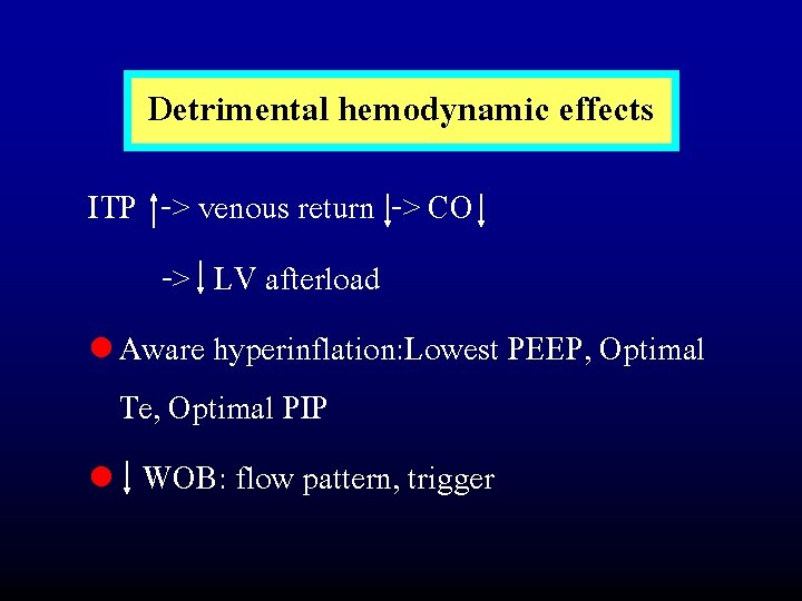 Detrimental hemodynamic effects ITP -> venous return -> CO -> LV afterload l Aware