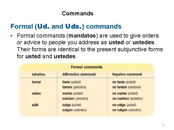 3. 3 Commands Formal (Ud. and Uds. ) commands • Formal commands (mandatos) are