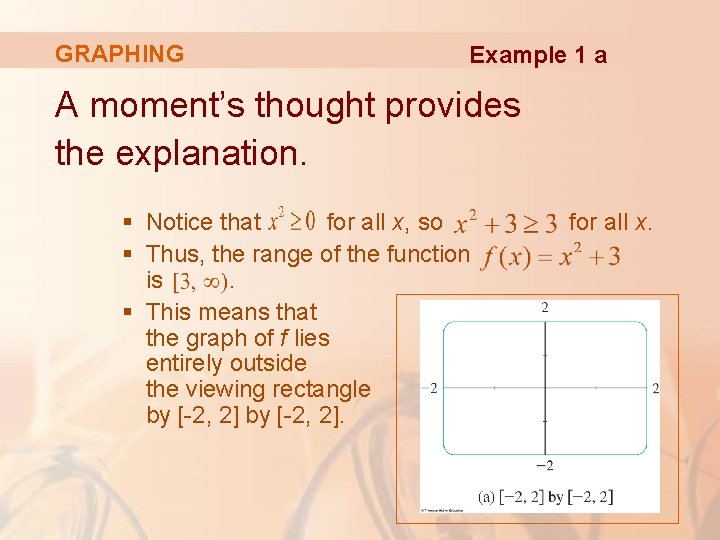 GRAPHING Example 1 a A moment’s thought provides the explanation. § Notice that for