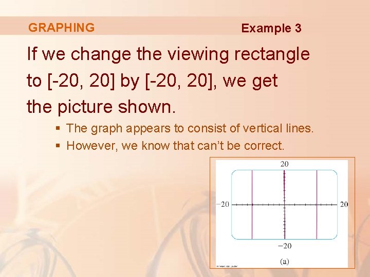 GRAPHING Example 3 If we change the viewing rectangle to [-20, 20] by [-20,