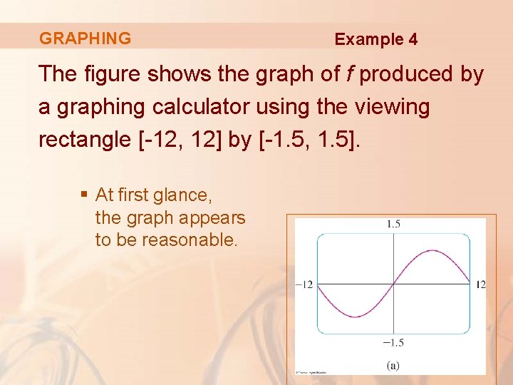 GRAPHING Example 4 The figure shows the graph of f produced by a graphing
