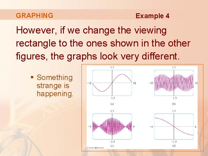 GRAPHING Example 4 However, if we change the viewing rectangle to the ones shown