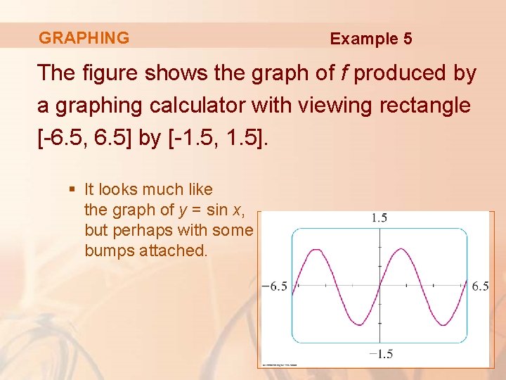 GRAPHING Example 5 The figure shows the graph of f produced by a graphing