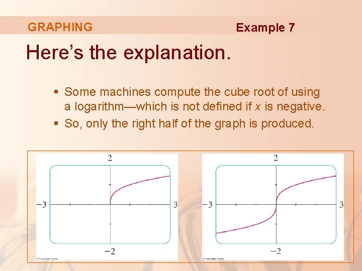 GRAPHING Example 7 Here’s the explanation. § Some machines compute the cube root of