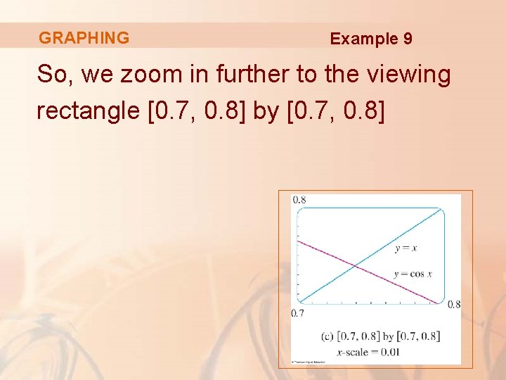 GRAPHING Example 9 So, we zoom in further to the viewing rectangle [0. 7,