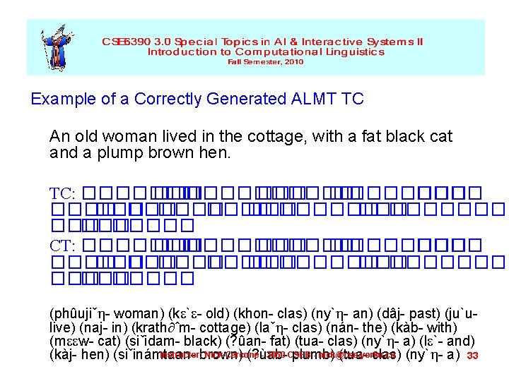 Example of a Correctly Generated ALMT TC An old woman lived in the cottage,