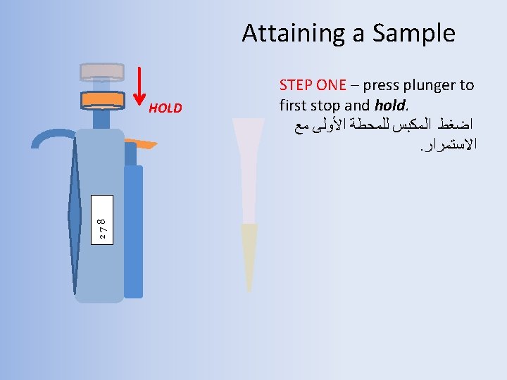 Attaining a Sample 278 HOLD STEP ONE – press plunger to first stop and