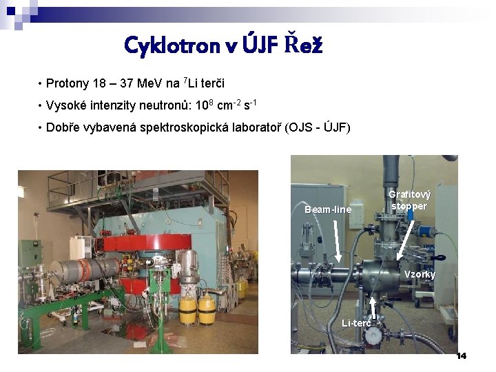 Cyklotron v ÚJF Řež • Protony 18 – 37 Me. V na 7 Li