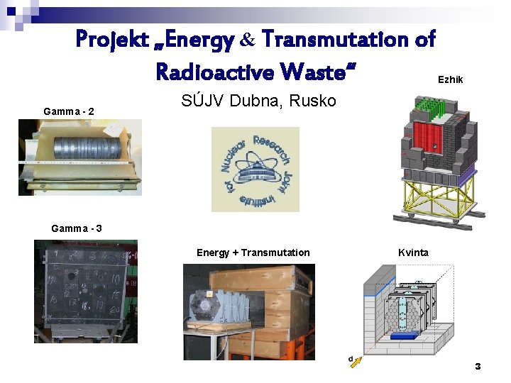 Projekt „Energy & Transmutation of Radioactive Waste“ Gamma - 2 Ezhik SÚJV Dubna, Rusko
