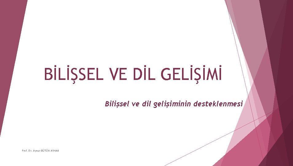 BİLİŞSEL VE DİL GELİŞİMİ Bilişsel ve dil gelişiminin desteklenmesi Prof. Dr. Aynur BÜTÜN AYHAN