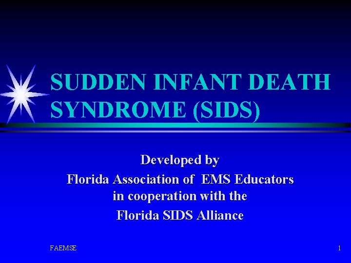 SUDDEN INFANT DEATH SYNDROME (SIDS) Developed by Florida Association of EMS Educators in cooperation