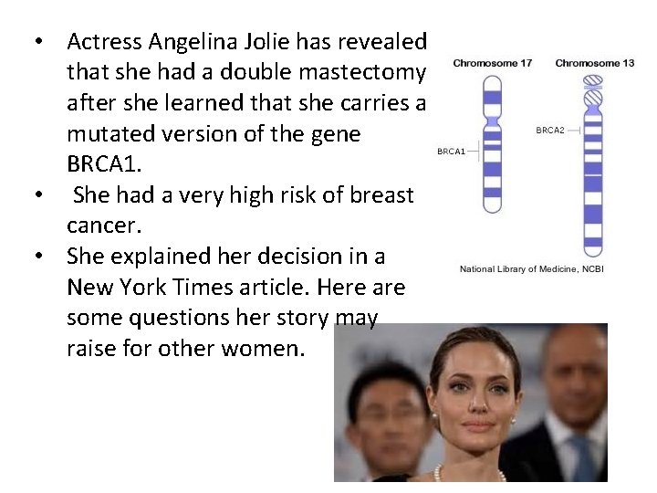  • Actress Angelina Jolie has revealed that she had a double mastectomy after