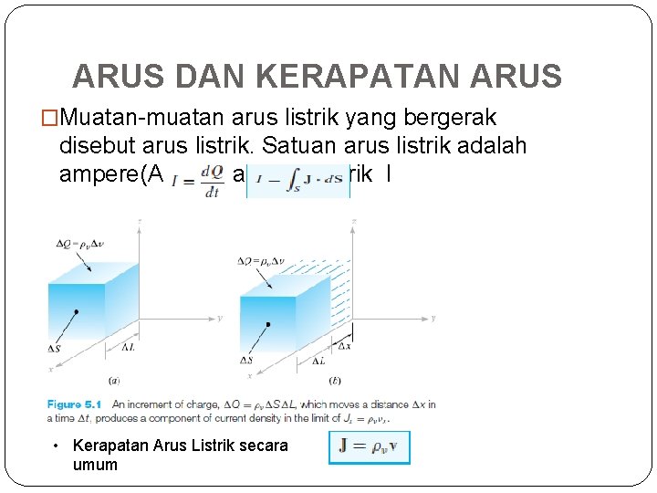 ARUS DAN KERAPATAN ARUS �Muatan-muatan arus listrik yang bergerak disebut arus listrik. Satuan arus